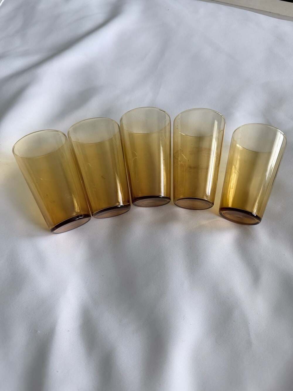 Vintage Amber Glass Tumblers Set Of 5 5 Inches Amber Barware